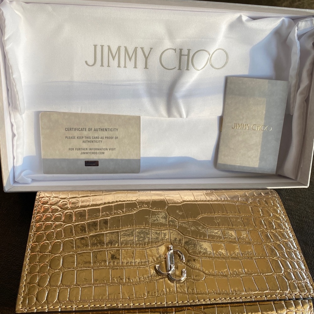 Shiny Croc-Embossed Leather Wallet with JC Emblem